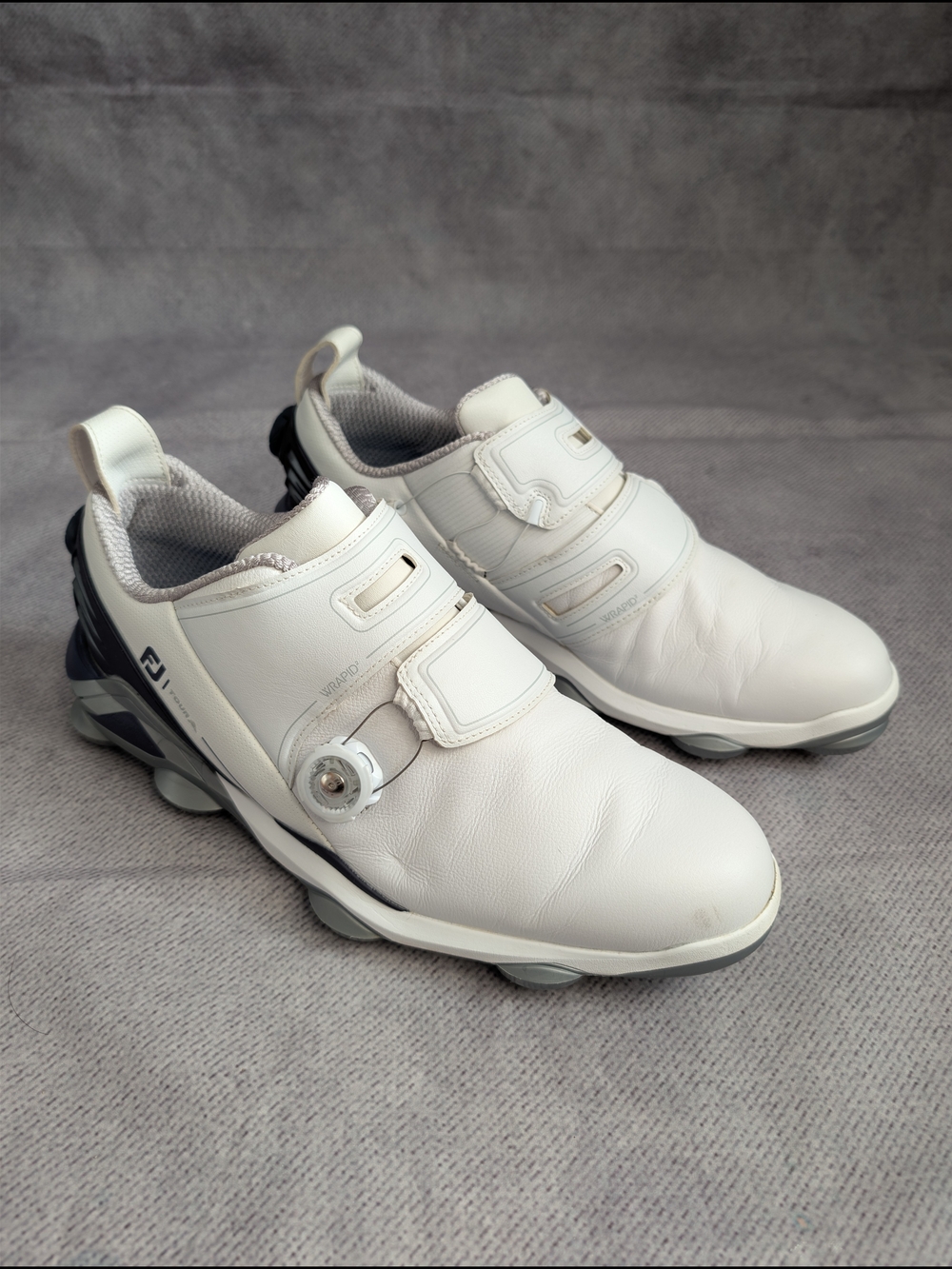 FootJoy Tour Alpha BOA Men's Size 12 Leather Golf Shoes White/Gray Spiked